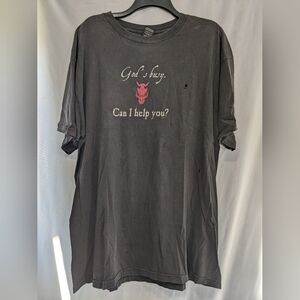 Vintage 90s "God's Busy, Can I Help You?" Devil Graphic Tee – Thrashed XL